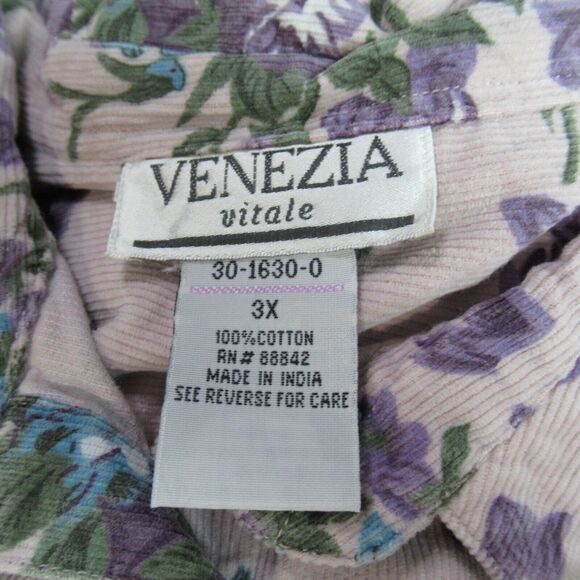 Vtg Venezia Vitale Shirt Womens 3X Lilac Corduroy Floral Button Granny Cottage - Picture 2 of 10